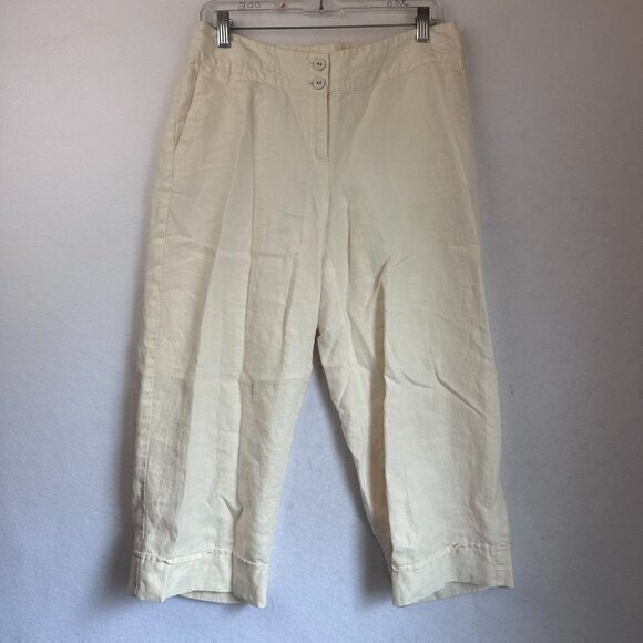 J.Jill pant women 8 Cream Off white Linen lined cropped wide leg 2 button casual - Picture 1 of 6